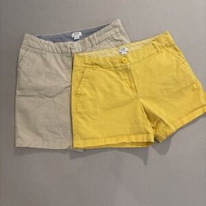 (2 Pair) Crown & Ivy Sz 6 CAROLINE Women's Shorts KHAKI /YELLOW Excellent & Soft